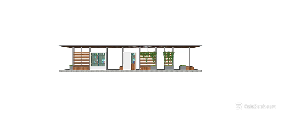 Modern Pergola Design With Wooden Panels And Green Plant Decorations 3d model 