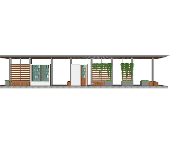 Modern Pergola Design With Wooden Panels And Green Plant Decorations 3d model