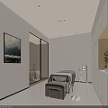 Modern SPA Sauna Interior Design With Massage Bed White Walls And Wooden Elements