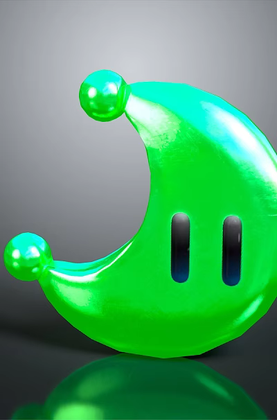 Shiny Green Crescent Shaped Household Item With End Balls And Three Vertical Slits 3d model