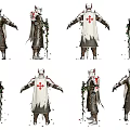 Game Movie Character Knight Armor with Red Cross Symbol Vine Decor and Cloak Multiple Angles