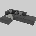 Modern Gray Two-seater Sofa With Cozy Pillows And Throw Blanket Interior Design 3d model