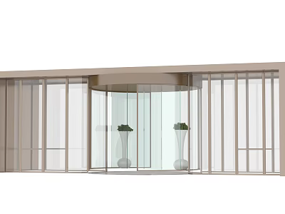 Garden Landscape Design For Modern Entrance With Glass Structure And Green Plants In White Vases 3d model