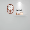 Brown Frame Round Wall Clock On White Wall With Shelf Eyelash Decor And Small Bottles 3d model