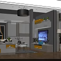 Modern Living Dining Interior With Pendant Lights Wooden Flooring Sofa Coffee Table And Plants