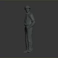 3D Rendered Male Character Model In Uniform With Cap Standing Hands In Pockets
