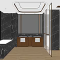 Modern Hotel Bathroom Interior With Marble Walls Bathtub Double Vanity And Glass Shower