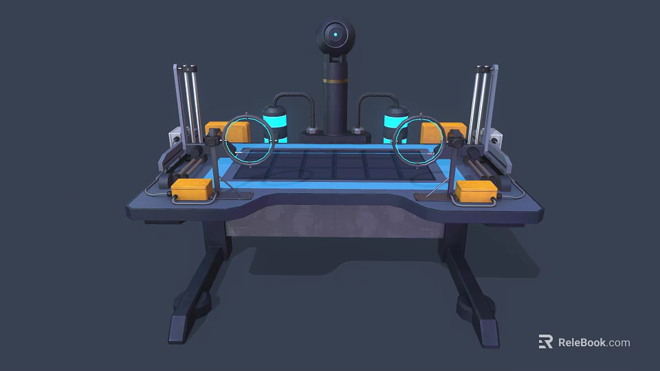 Smart Office Appliance With Mechanical Arm Camera Metal Frame And Blue Desktop Platform 3d model 