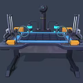 Smart Office Appliance With Mechanical Arm Camera Metal Frame And Blue Desktop Platform