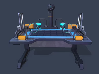 Smart Office Appliance With Mechanical Arm Camera Metal Frame And Blue Desktop Platform 3d model