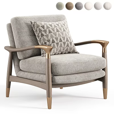 Elegant Modern Gray Fabric Armchair With Gold Metal Arms And Geometric Pattern Pillow 3d model
