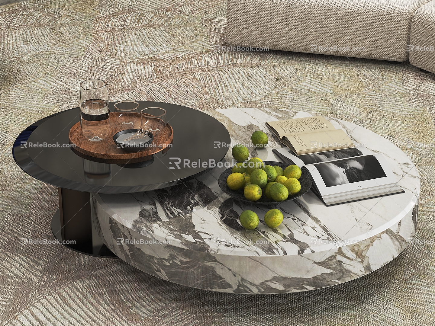 Coffee Table Combination Coffee Table Coffee Table Mother Coffee Table Tea Table Accessories Green Plant Book Books Fruit Fruit Plate Jewelry Ornaments Jewelry Ornaments 3d model