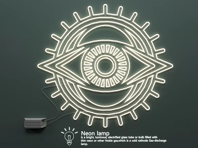 Neon Light Fixture Combination with Eye Shaped Gear Design and LED Strip Illumination 3d model
