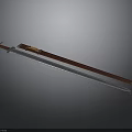 Sharp Long Sword With Silver Metal Blade And Brown Leather Scabbard