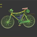 Colorful Bicycle With Yellow Frame Pink Seat Green Handlebar And Rolled Mat