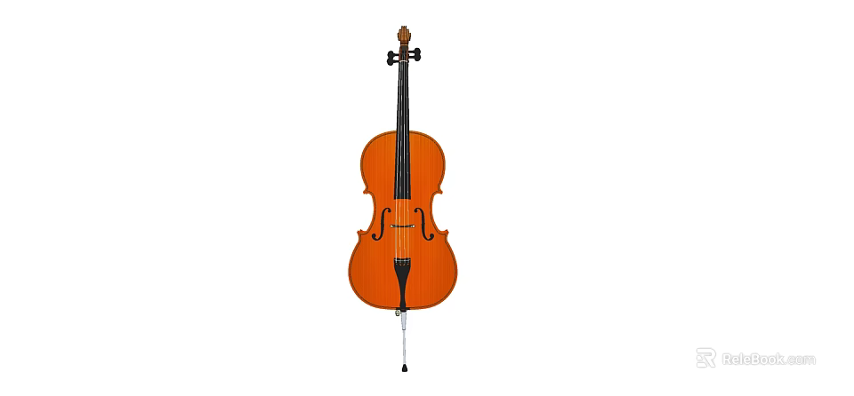 Orange Wooden Cello Musical Instrument with Strings and Bow for Classical Music 3d model 