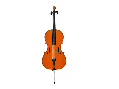 Orange Wooden Cello Musical Instrument with Strings and Bow for Classical Music 3d model