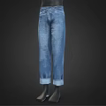 Blue Denim Jeans With Cuffed Hem Displayed By Model On Black Background 3d model