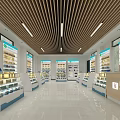 Supermarket Department Store Interior With Bright Lighting Shelves Products Display And Checkout Counters