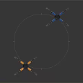 Orange And Blue Mechanical Robotic Figures With Articulated Arms And Segmented Bodies