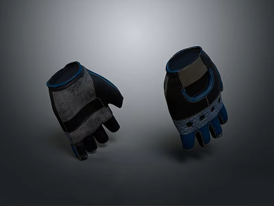 Person And Dog With Black Blue Gloves On Gray Background 3d model