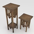 Wooden Tall And Short Furniture Pieces With Square Top And Carved Design Details