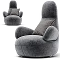 Modern Gray Fabric Single Sofa With Rounded Design And Striped Pillow 3d model