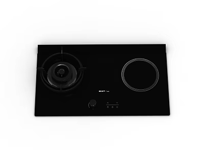 Black Glass Kitchen Cooktop Appliance With Gas And Electric Burners And Control Knobs 3d model