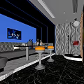 Modern KTV Lounge Interior With Neon Dot Wall Sofa Stools And Marble Floor 3d model