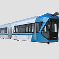 Modern Light Rail Tram With Blue And White Exterior Design