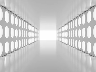 Elevator Hallway With Circular Lights On White Walls Bright Modern Interior Design And Reflective Floor 3d model