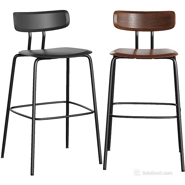 Modern Stylish Bar Stools With Black And Wooden Seats And Metal Frames 3d model 