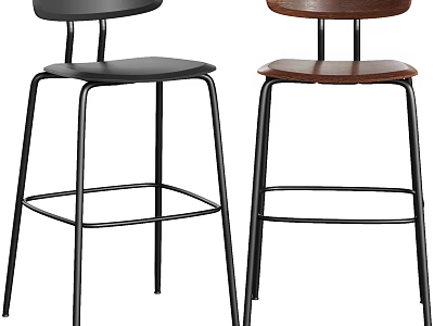 Modern Stylish Bar Stools With Black And Wooden Seats And Metal Frames 3d model