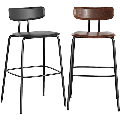 Modern Stylish Bar Stools With Black And Wooden Seats And Metal Frames 3d model