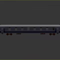 Blue Train Carriage Model With Shiny Surface And Windows On Gray Background