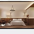 Cozy Warm Toned Hotel Guest Room With Wooden Wainscoting Retro Lighting And Soft Comfortable Bedding