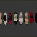 Various Colored Women's Shoes With Heel And Flat Styles Arranged On