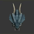 Detailed Blue Dragon Head with Horned Features and Scaled Mythical Texture 3d model
