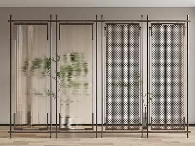 Modern Room Dividers with Woven Mesh and Perforated Panels for Interior Separation and Green Accents 3d model