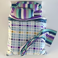 Stylish Single Bed with Colorful Striped and Plaid Bedding in Purple Blue Green Tones