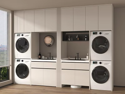 Modern White Balcony Cabinet with Washing Machines Sink and Storage Space 3d model