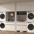 Modern White Balcony Cabinet with Washing Machines Sink and Storage Space
