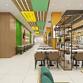 Traditional Chinese Restaurant Interior With Wooden Ceiling Shelves Hanging Lights And Tables