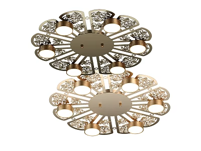 Elegant Flower Shaped Ceiling Lights With Intricate Hollow Pattern And Golden Finish 3d model