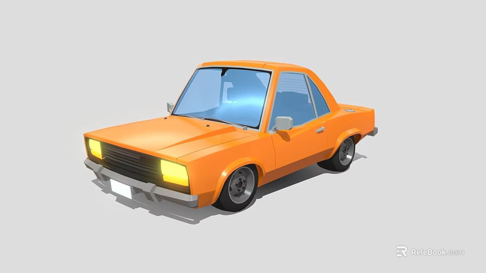 Orange Compact Car With Bright Headlights And Stylish Wheels In 3D Design 3d model 