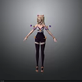 Anime Style Female 3D Character With Cat Ears Purple Outfit Black Leggings Pink Shoes