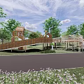 Natural Outdoor Children's Playground With Wooden Play Structures And Green Trees