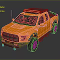 Orange Off Road Pickup Truck Featuring Roof Rack And Black Wheels