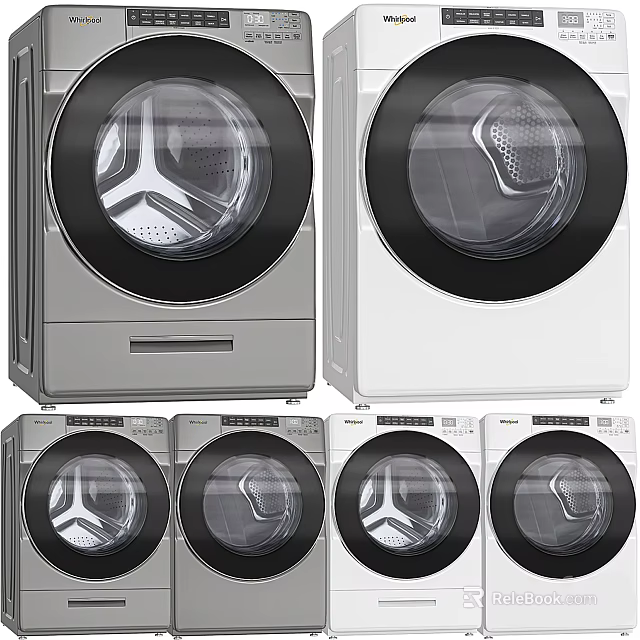 Modern Front Load Washing Machines In Silver And White With Sleek Design 3d model 
