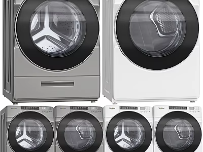 Modern Front Load Washing Machines In Silver And White With Sleek Design 3d model
